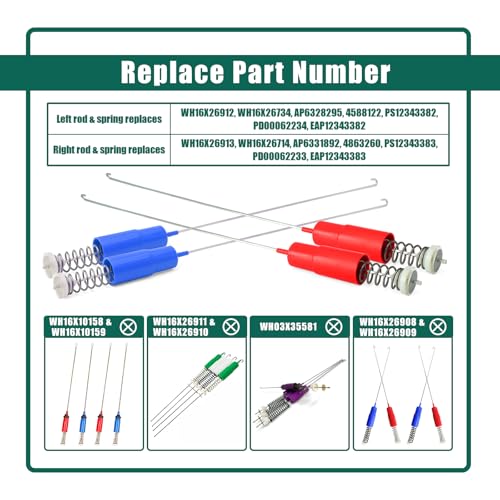 YUXIVCNE WH16X26912 WH16X26913 Washer Suspension Rod Spring Compatible with GE GTW750CSL1WS GTW750CPL1DG GTW750CPL0DG, Replace WH16X26734 WH16X26714 AP6328295 AP6331892 4588122 4863260 4Pcs by YUXIVCNE - Image 2
