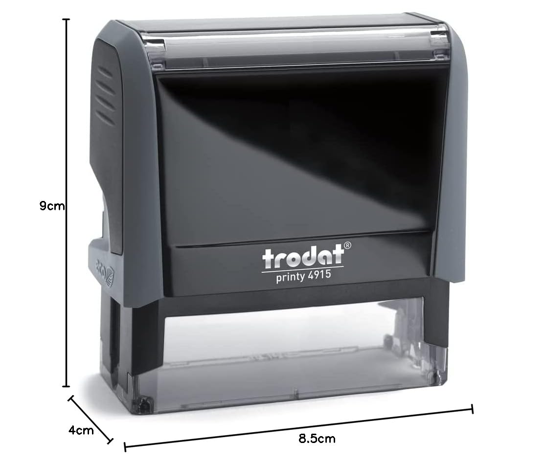 Trodat Printy 4915 Timbro Personalizzato Autoinchiostrante, max 6 Righe, Dimensione Impronta 70x25 mm, Colore Timbro Grigio, Cartuccia Inchiostro Rosso, Ideale per Uffici, Aziende, Medici, Insegnanti