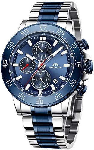 MEGALITH Mens Watches with Stainless Steel Waterproof Analog Quartz Fashion Business Chronograph Watch for Men, Auto Date