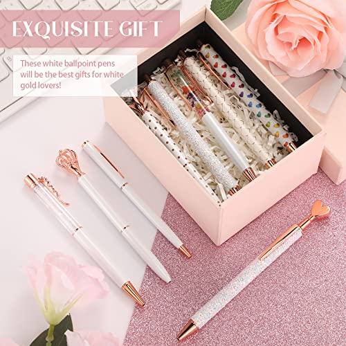 9 Pcs Ballpoint Pens Set Metal Crystal Diamond Pen Liquid Sand Glitter Pen For Journaling Black Ink Pretty Cute Pens Fancy Pens Gifts For Women Girls Back To School Office Desk (White) #TOP5
