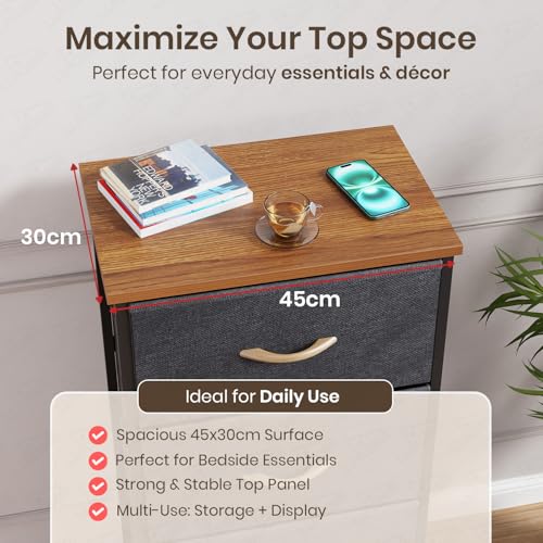 Image of Lukzer Fabric Chest of 4 Drawers Closet Drawer Organizer for Wardrobe | Fabric Drawer Storage for Closet Living Room /Bedroom Metal Storage Bookshelf Organizer (MMR-002 /Black & Oak Brown) - 45x30x93cm