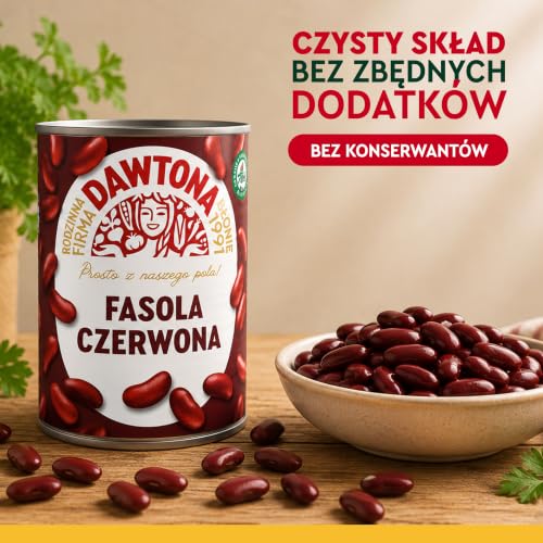 DAWTONA Fasola czerwona konserwowa 6 x 400g - Bez konserwantów i sztucznych dodatków - Gotowa do spożycia - Idealna do chili con carne, sałatek i dań jednogarnkowych