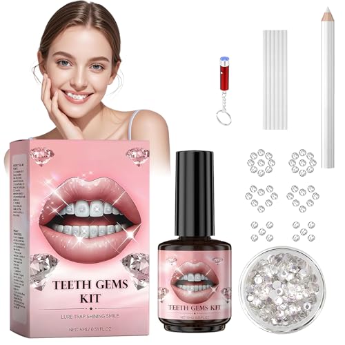 Tooth Gem Kit with Glue 100pcs Crystals Easy to Apply Fashionable Removable Teeth Gems Jewels Rhinestones for Temporary Sparkling Smile