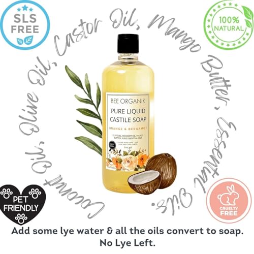 Image of Pure Liquid Castile Soap for Face, Body, Hair | Natural, Organic and Safe | Eco-Friendly and Non-Toxic | Hands and Body | orange 500ml