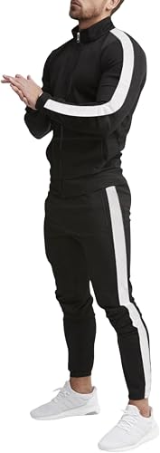 ASUIU Men Jogging Suits Sets Zip Up Jackets Long Sleeve Sports Gym 2 Piece Outfi