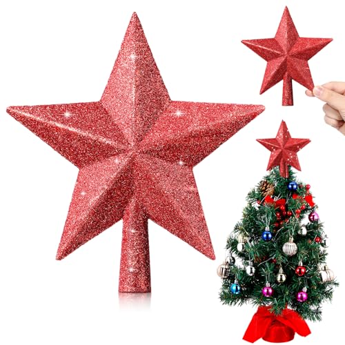 Hanaive 6 Inches Christmas Tree Topper Glitter Star Tree Topper Christmas Tree Decoration Treetop Decorative Star Ornaments for Home Christmas Xmas Party Holiday Decor (Red)