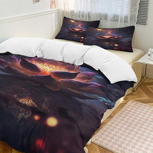 Housse de couette fleur de lotus premium lit king en microfibre 3D
