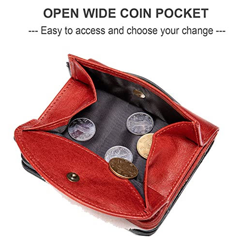 Small Leather Women's Wallet, Ultra-Thin Woman Travel Wallet with Coin Pocket, Compact Wallets for Women, Small Ladies Coin Purse (ST-Red)2