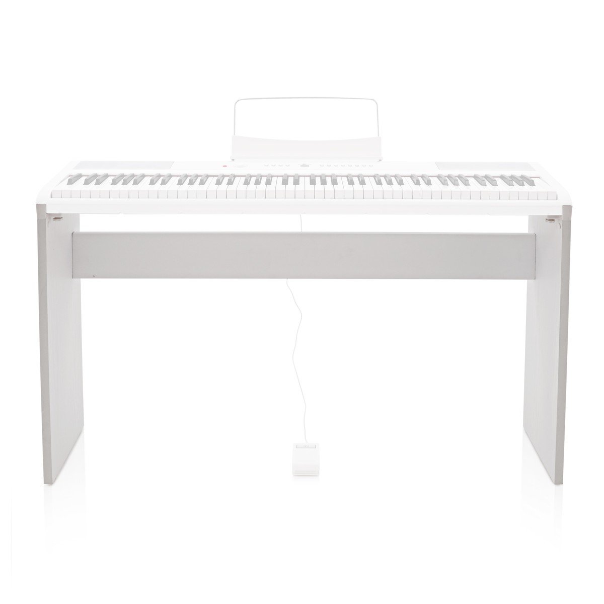 gear4music SDP-2 Stand per pianoforte, bianco | Stativo robusto ed elegante per piano SDP-2, telaio in legno con supporto posteriore, finitura bianco opaco