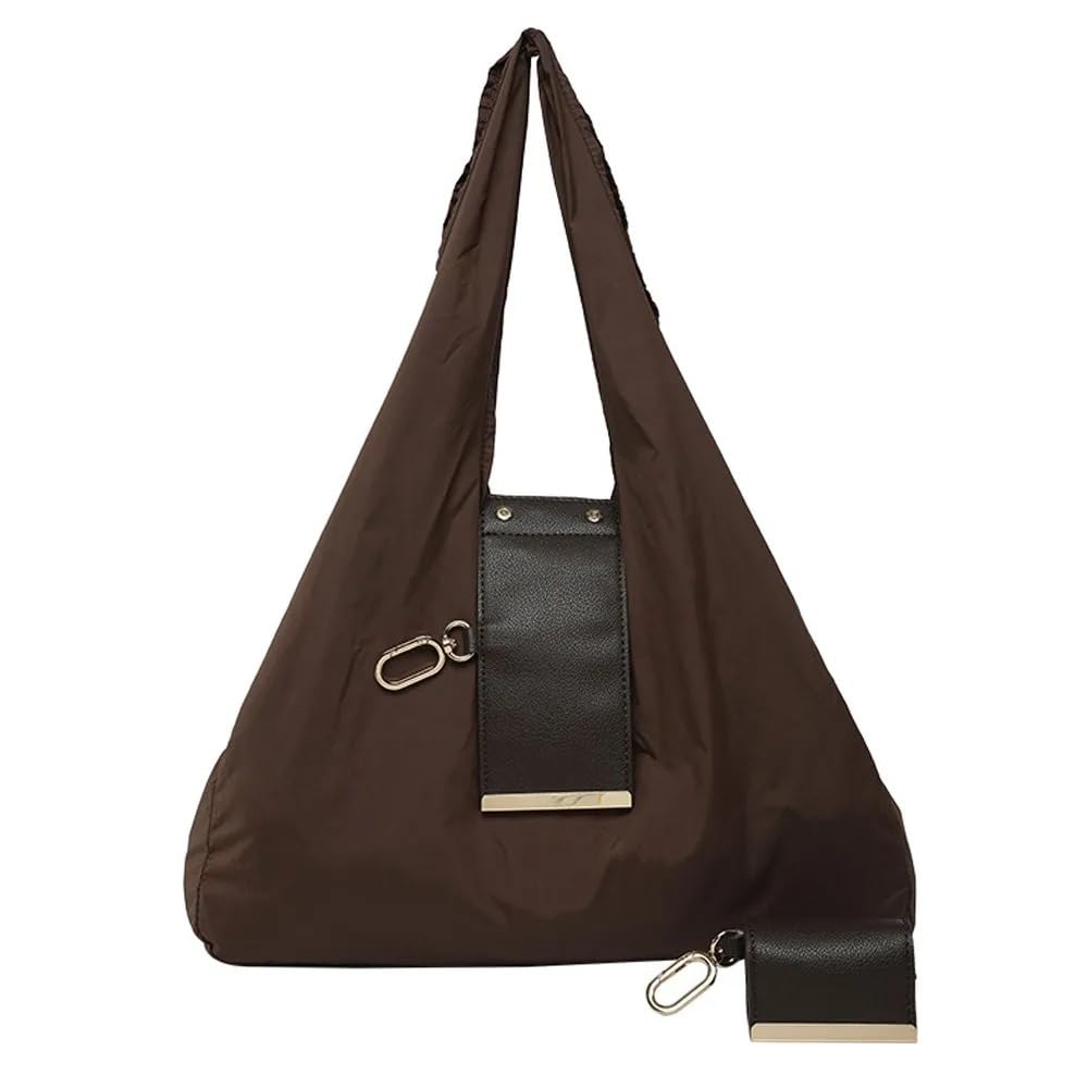 Sac fourre-tout porte-clés pliable en cuir extensible de couleur café