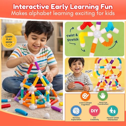 Image of Toy Imagine Flexible Magnetic Telescopic Sticks Building Blocks for Kids 26 PCS | Magnetic Sticks & Suction Tubes DIY Educational STEM Toy | Building Construction Brain Game Gift for Kids 3+ Years
