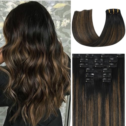 Ukira Balayage Hair Extensions Real Human Hair, 15 Inch 75g