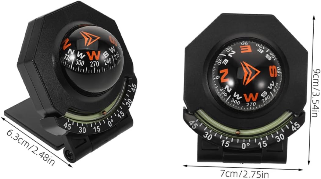 2pcs Car Dashboard Compass with Inclinometer Ball Auto Compass for Vehicle Navigation Portable Automotive Travel and Boat Dash Mount