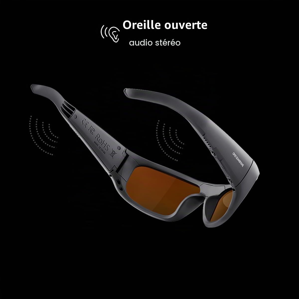 OhO sunshine Bluetooth Audio Sunglasses, Lightweight Open Ear Sport Glasses, 12H Playtime, UV400 ANSI Z87.1, Water Resistant with Voice Control