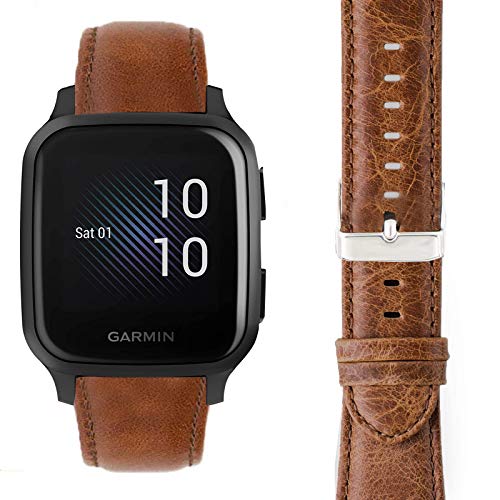 Compatible for Garmin Venu Sq Band, Youkei Crazy Leather Strap Replacement Band Straps for Garmin Venu Sq Smartwatch (Brown)