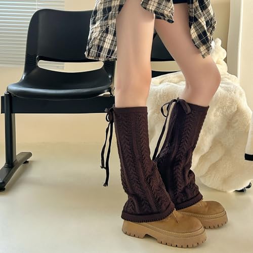 Image of YELAIVP Kawaii Leg Warmers Y2K Knit Lace up Leg Warmers Cute Japanese Harajuku Lolita Leg Warmer for Women Girls