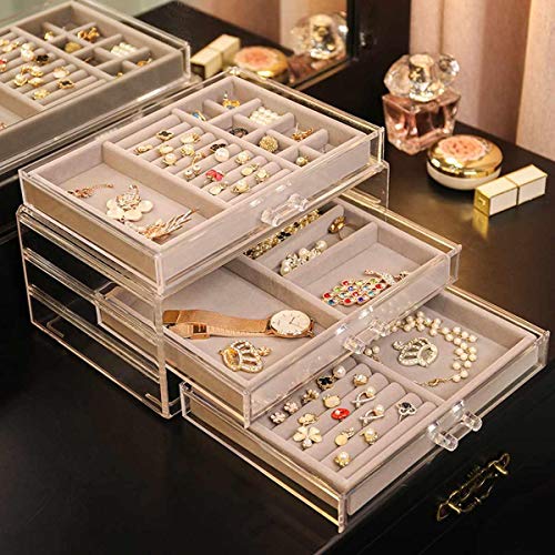 Preisvergleich Produktbild LYYN Staubdichte Schmuck Aufbewahrungsbox Schublade Ohrringe Display Einsatz Rack Ring Tray Halskette Armband Organizer Fall