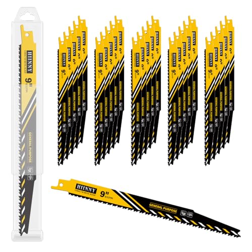 25 PCS 9 Inch 6/12 TPI Reciprocating Saw Blades for Wood and Nail-Embedded Wood Demolition, Bi-Metal sawzall Blades for Fast Cutting Wood, Nails, PVC, Pallets etc