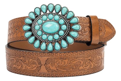 Image of Western-Leather-Belts-Women Vintage Waist-Belts with Hollow Out Flower