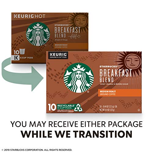 Starbucks Medium Roast K-Cup Coffee Pods - Breakfast Blend for Keurig Brewers - 6 Boxes (60 Pods Total)