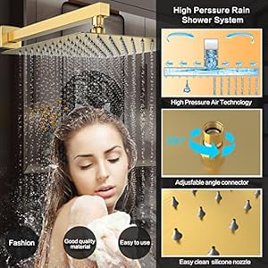 Rain shower system 10 inches shower head with handheld combo set for bathroomhigh pressure rainfall shower faucet set wall mountedrough in valve and trim kitbrushed gold  urban country home decor