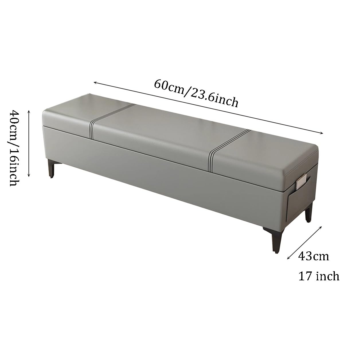 Moderno puf de cuero con patas de metal de 23.6 pulgadas, reposapiés otomano para sala de estar, entrada y dormitorio, taburete versátil para mesita de noche y banco Sk