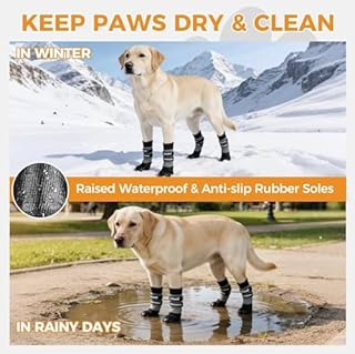 BINGPET Waterproof Dog Socks Boots to Prevent Licking Paws,Anti Slip Dog Booties & Paw Protectors with Dual Straps for Hot/Cold Pavement,Indoor Outdoor Grip Dog Shoes for Small Medium Large Senior Dog