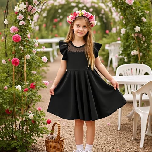 Little Bitty Girls Dress Summer Wedding Guest Ruffle Sleeve Mesh A Line Casual Skater Party Dresses with Pockets 3-8 Years3