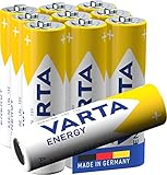 VARTA Batterien AA, 10 Stück, Energy, Alkaline, 1,5V, Verpackung zu 80% recycelt, für einfachen Grundbedarf, Made in Germany