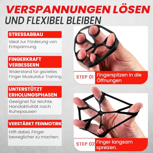 FUNFLEX Griffkraft Trainer Set -6-Teilig- Unterarmtrainer,Handtrainer Fingertrainer, Fingerstrecker, Finger Grifftrainer - Grip Ring, Hand & Unterarm Training