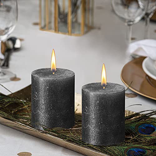 Bolsius 4 Pack Anthracite Shimmer Metallic Pillar Candles - 2.75 X 3.25 Inches - Premium European Quality - Natural Eco-Friendly Plant-Based Wax - Unscented Dripless Smokeless 35 Hour Wedding Candles #TOP5
