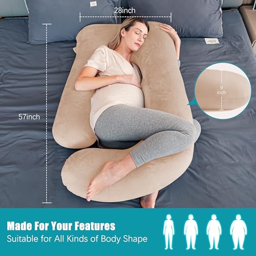 Image of Cute Castle Pregnancy Pillows, Soft U-Shape Maternity Pillow with Removable Cover - Full Body Pillows for Adults Sleeping - Pregnancy Must Haves - Jumbo 57 Inch - Brown
