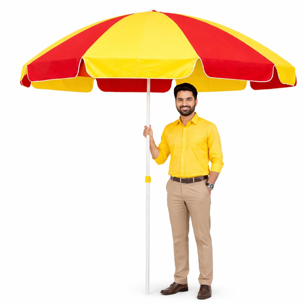 Adjustable Patio Sun Shade Canopy with Strong Frame – 7ft garden umbrella for Backyard, Lawn, Poolside, Waterproof, UV Resistant, Windproof, Ideal for Outdoor Family Gatherings(Yellow+Red)-image-28
