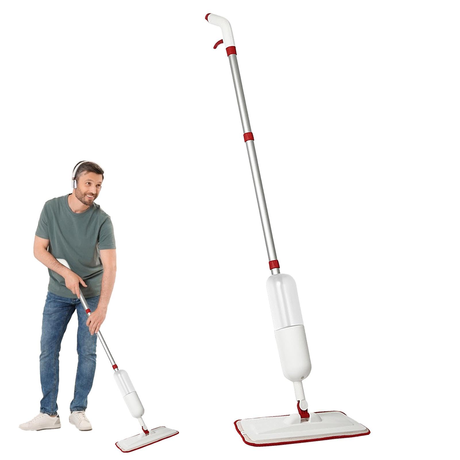 Domi-Patrol Vloerwisser met spray, sproeikop voor het reinigen, microvezel mop voor houten vloeren, met 3 herbruikbare pads en 635 ml, navulbare fles