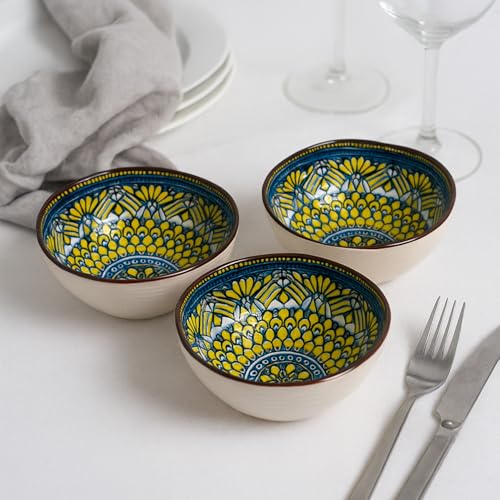 Image of MARKET 99 Yellow Melamine Katori Bowl Set of 3 (100ml Each) | Small Chutney, Dip & Pickle Bowls for Sauce, Condiments & Side Serving | Kitchen & Dining Table Bowl Set