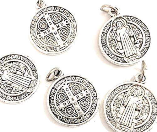 Médaille Saint Benoît contre le mal en métal argenté - Lot protecteur