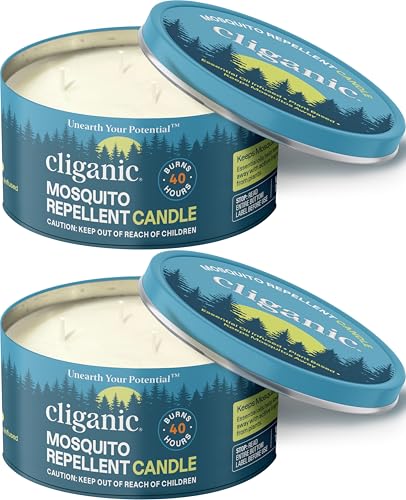 Cliganic Natural Mosquito Repellent Candle (Large 22oz, Pack of 2) | Citronella, DEET Free, Essential Oil Infused for Outdoor, Camping | Burns 40 Hours