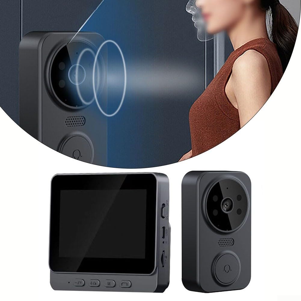 Sonnette vidéo WiFi sans fil, écran de 4,3", sonnette vidéo intelligente avec caméra à piles, vision nocturne, prise en charge audio bidirectionnelle, carte TF