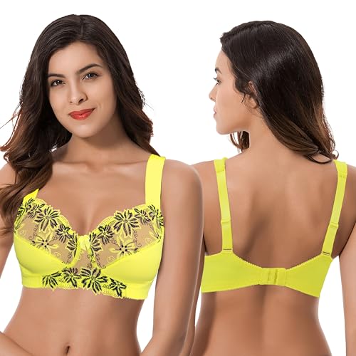 Image of Curve Muse Plus Size Minimizer Unlined Wireless Bra with Lace Embroidery-3Pack