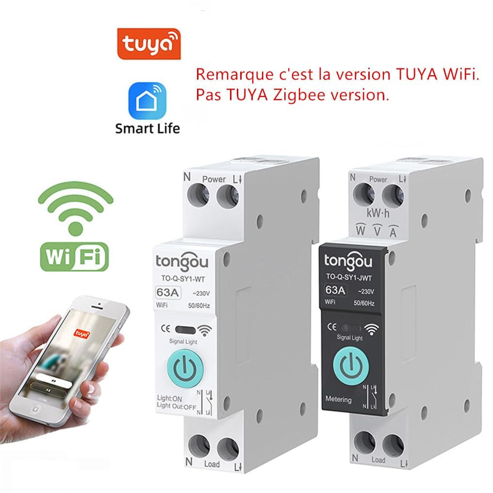 1P 6A 10A 16A 20A 25A 32A 40A 50A 63A TUYA Zigbee Smart Circuit Interrupteur Smart Home Home Wireless Remote Contrôle WiFi Avec Mesure/No Mequage (20A avec mesure)