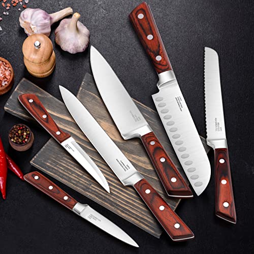 Kitchen Knife Block Set, E-Far 17-Piece High Carbon Forged Stainless Steel Knife Sets Includes Chef Utility Paring Steak Serrated Bread Santoku Knife Sharpener - Full Tang Design #TOP3
