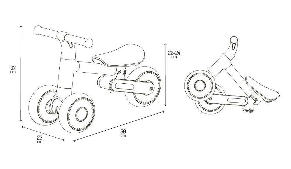 Momi Bicicletta senza pedali DEX per bambine e bambini da 1 a 3 anni, telaio pieghevole, sella regolabile in altezza, ruote in plastica antiforatura, solo 2 kg di peso