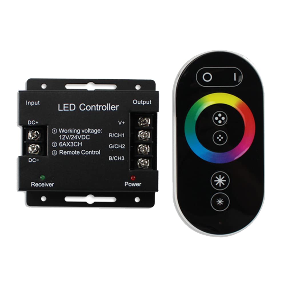 Knadgbft DC12-24V LED Strip Light RF Touch Remote Controller Dimmer for 5050 RGB Tape Lights Adjust Brightness