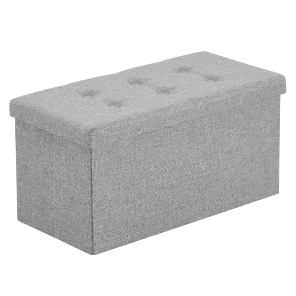 FairyLee - Reposapiés, baúl de almacenamiento, taburete, banco de almacenamiento plegable, patas de madera maciza, sofá con baúl de almacenamiento, color gris