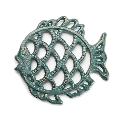 STCREE Dessous de plat en fonte pour table de cuisine et de salle à manger avec chevilles en caoutchouc Vert 15 x 18,5 cm