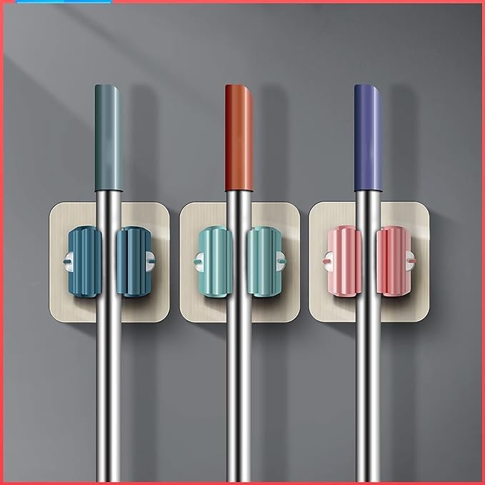 Mop Holder Self Adhesive Hooks, Pack Of 4 Pcs, Multicolour | Multipurpose Slots, Steel & Metal Shelves, Broom Holder Wall Mount, Plastic Waterproof, For Bathroom & Kitchen-image-29