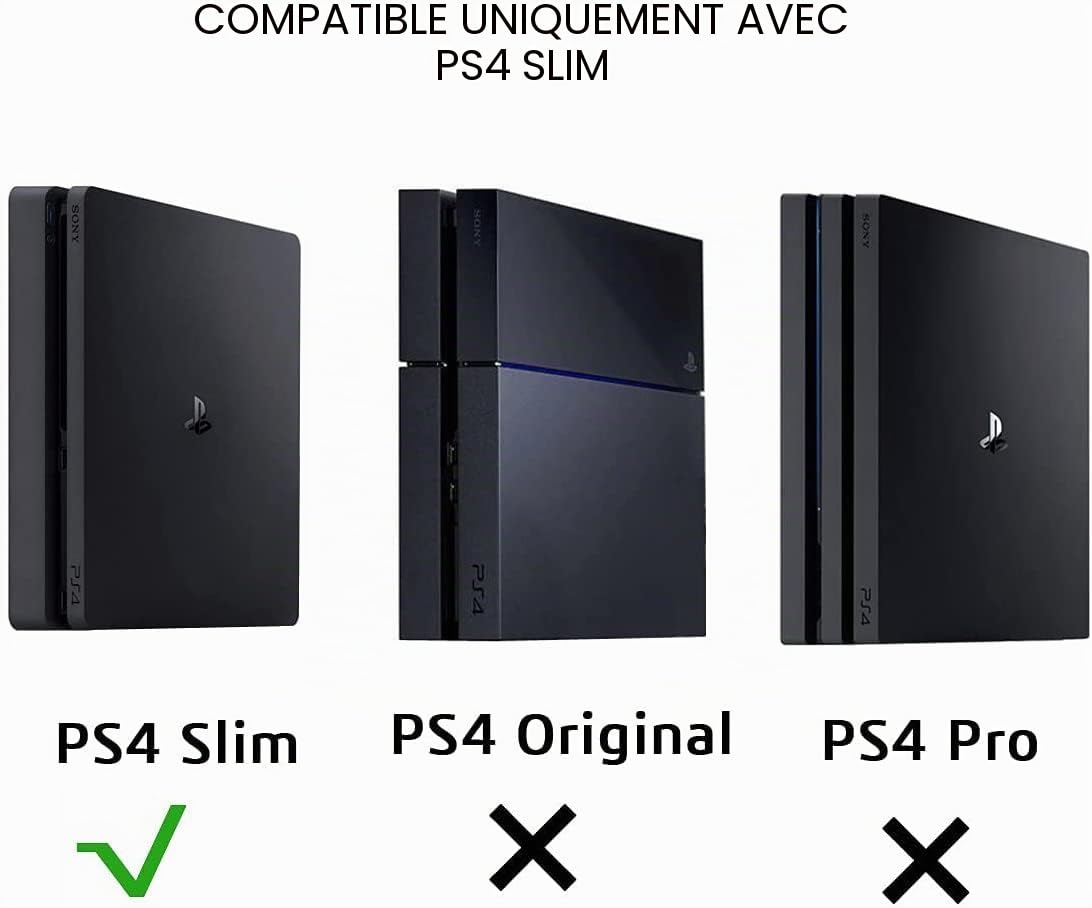 Monzlteck Support Mural pour PS-4 Slim, près ou derrière la télévision, Gain de Place, personnalisé pour s'adapter Parfaitement à la PlayStation4 Slim, Facile à Installer