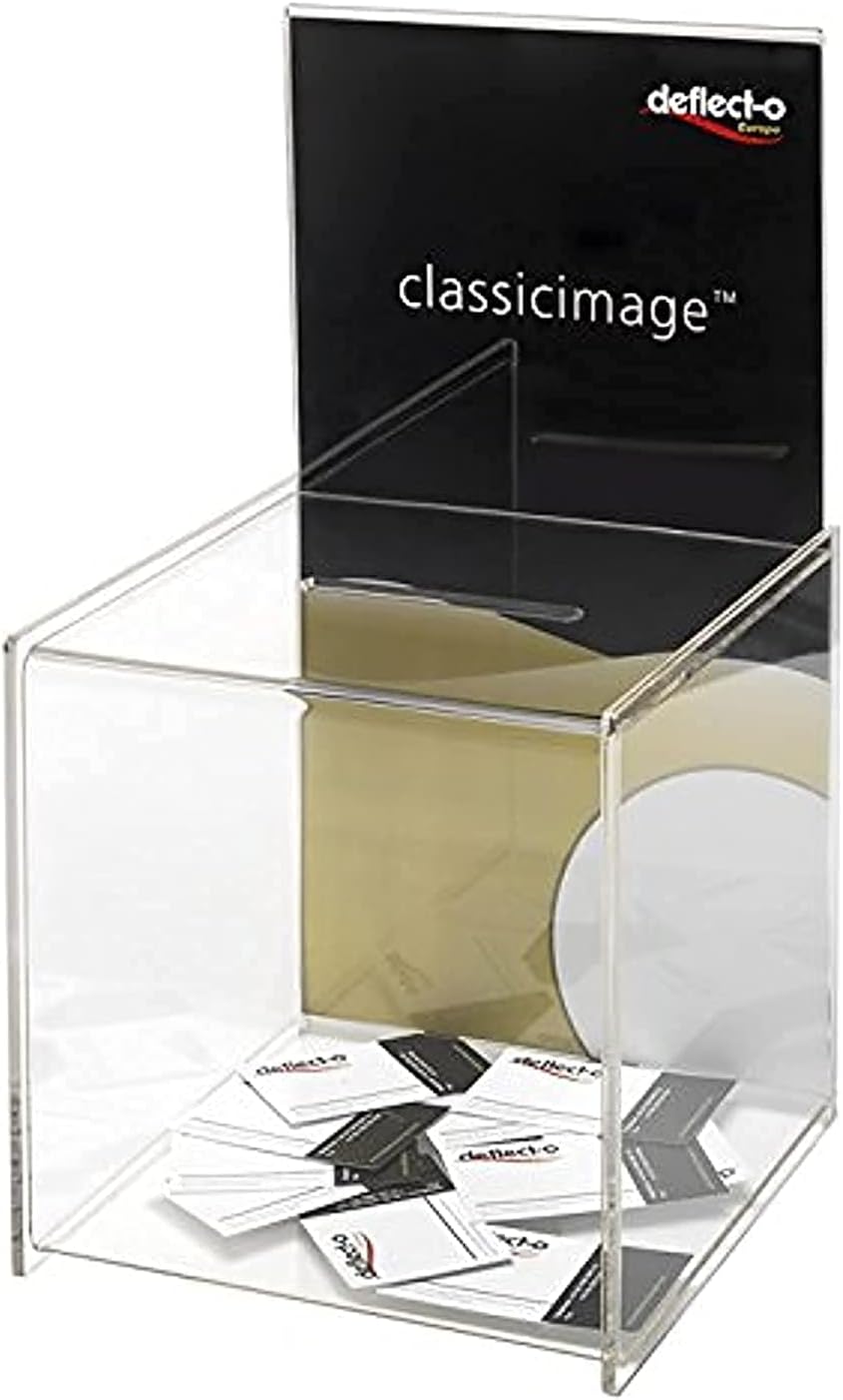 Deflecto Classicimage Suggestion Box with Stackable Sign Holder - Ideal for Business Cards, Raffle, Coins, Ballot, Tips & Charity Donations Collection