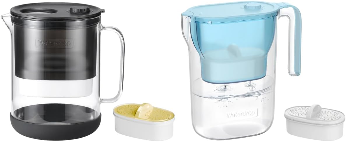 Waterdrop Glass Water Filter Pitcher, Eco-Friendly, with NSF 53&42&372 Certified Filter, Reduces PFAS, Chlorine, Cadmium, Copper, Mercury, and 1 Water Filter Pitcher, BPA Free