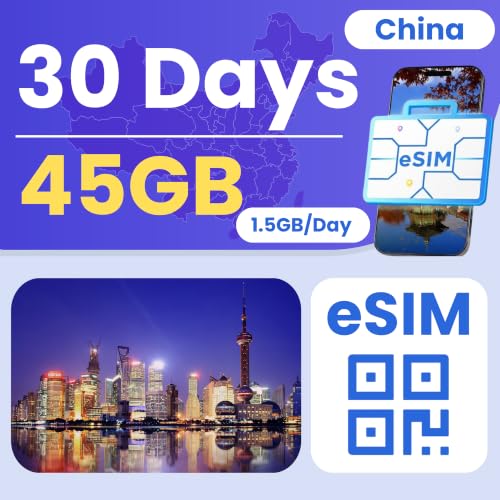 Image of eSIM Cards for International Travel Prepaid Data, Compatible with Unlocked Smartphones, 4G LTE 5G, Hotspot Supported, Instant Activation in 10 Minutes (China 45GB / 30 Days)